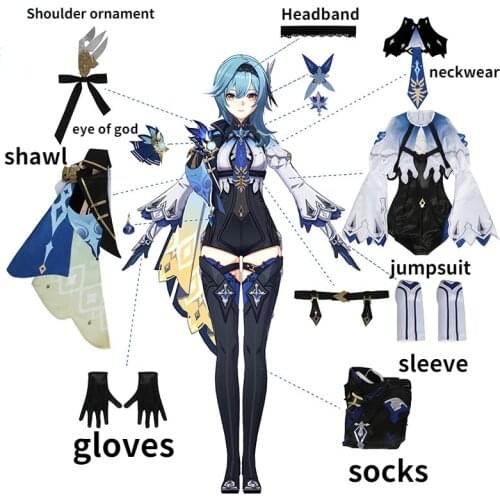 Genshin Impact Eula Game Suit Uniform Cosplay Costume Shoes Anime Wig Halloween Party Costume for Women Clothes