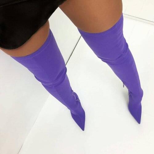Fashion Slim Tight Boots Purple Over The Knee High Boots Pointed Toe High Heel Winter Boot