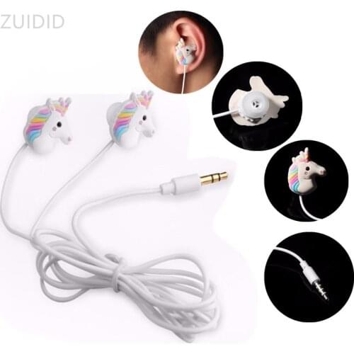 Cartoon Wired Headphones Cute Rainbow Horse Earphone 3.5mm With Mic Colorful Phone Kid Girls Gifts Free shipping Immediately