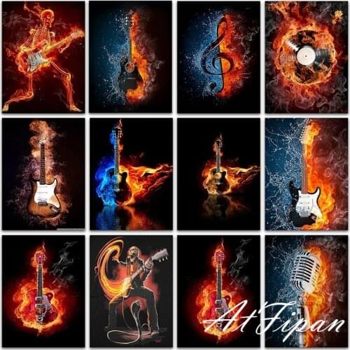 5D DIY Diamond Painting Kit Paint Flame Guitar Landscape Music Home Decor Art Full Square&Round embroidery mosaic Cross stitch
