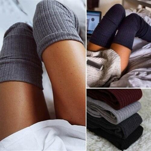 New Winter Warm Lady Knit Cotton Thick Long Over Knee High Boot Stockings Thigh-High Legging Navy Blue Black Gray Beige