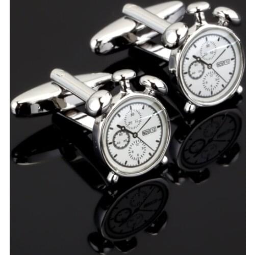 2020 New Arrival Silvery Alarm Clock Cufflinks French Shirt Cuffs Trendy Brass Gemelos Cuff links Christmas Gifts Jewelry