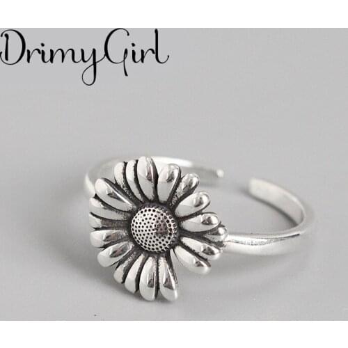 New Arrivals Boho Vintage Sunflower Rings For Women Large Adjustable Size Finger Ring Fashion Jewelry 2021