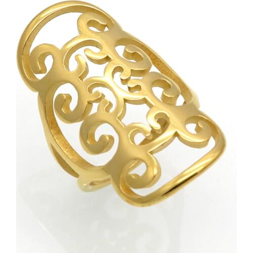 New Fashion Gold Color Stainless Steel Rings For Women Big Petals Design Exaggerated Rring Fashion Jewelry wholesale