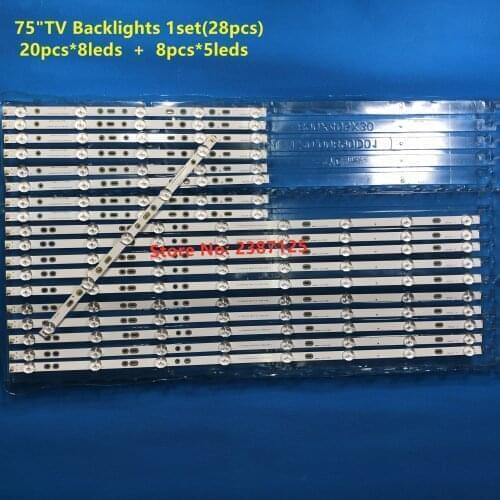 New 1SET=28PCS (20pcs*8leds +8pcs*5leds) LED Strip 750TV07 V1CX-75S01E02-2B753-0-E-59K-4638-T For 75" KDL-75W850C KDL-75W855C