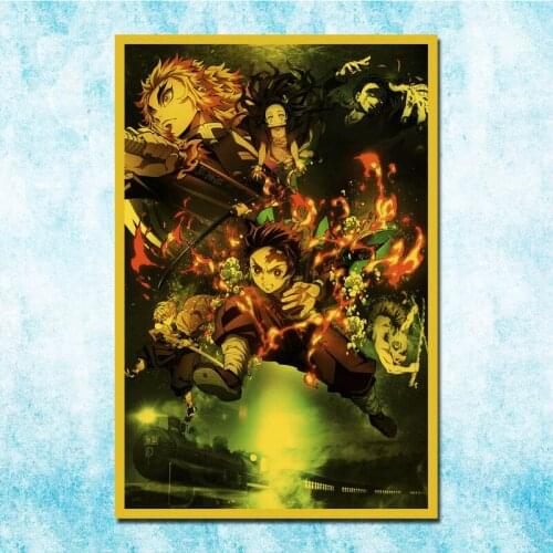 Demon Slayer Anime Tanjirou Zenitsu Nezuko Poster Art Silk Canvas Retro Print For Home Room Decor Decoration-048
