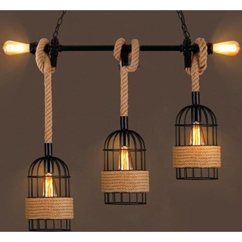 Retro industrial pendant lights for bar restaurant creative personality network cafe bar clothing store hemp rope pendant lamp