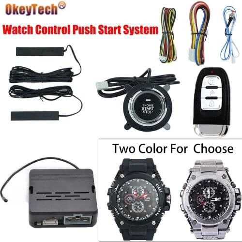 OkeyTech Smart Watch Remote Start Stop Button Keyless Entry Alarm System PKE 433Mhz 12V Automatic Central Lock Car Wash Mode