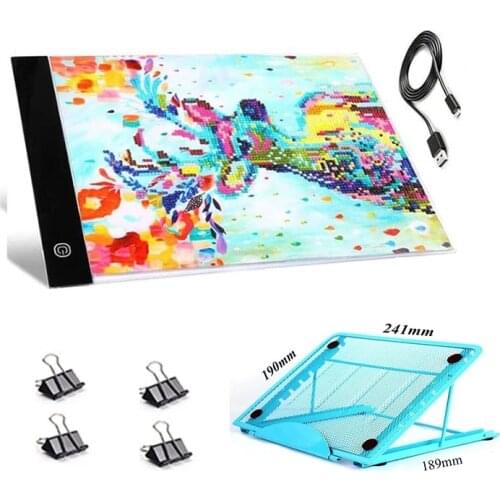 A4 LED Light Pad Artist Light Box Table Tracing Drawing Board Pad Diamond Painting Embroidery Tools Stand Holder and Clips