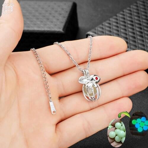 Glowing In The Dark Cute Rabbit Necklace Silver Color Chain Women Gifts Gem Luminous Pendant Jewelry Accessories