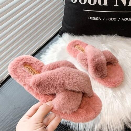 Slipper womens autumn 2020 new fashion outside wearing fur shoes with the Korean version pregnant chic cotton drag