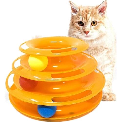 Three Levels Cat Tracks Toy with Colorful Balls Pet Cat Toy Tower Tracks Disc Puzzle Exercise Teaser Chase Toys for Cats Kitten
