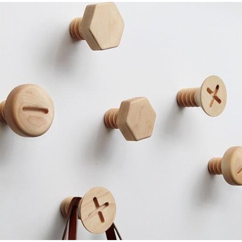 Button shape/Natural Wood Clothes Hanger Wall Mounted Coat Hook Decorative Key Holder Hat Scarf Handbag Storage Hanger Bathroom