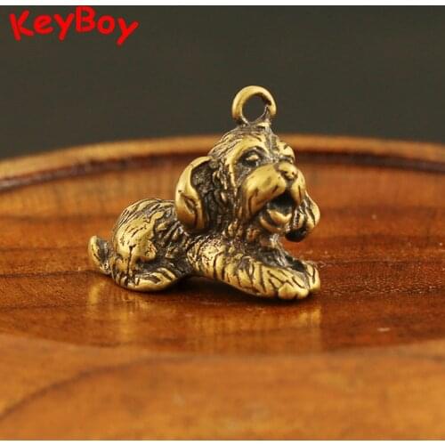 Vintage Copper Cute Kneeling Puggy Key Chain Ring Pendants Pug Ornaments Car Keyring Trinkets Metal Brass Dogs Friends Keychains