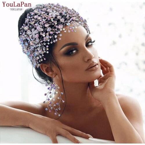 YouLaPan HP240-C Colorful Diamond Headpiece for Wedding Bridal Jeweled Headbands Rhinestone Crown Wedding Bride Hair Accessories