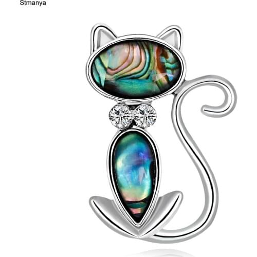 Alloy Natural Shell Brooches Jewelry Cute Black Cat Brooch Pins for Women Small Animal Green Eye Kitty Brooch Pin Jewelry H1280