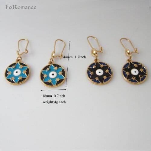 MIx ORDER 10$ get tracking - YELLOW GOLD OVERLAY ROUND ENAMEL EVIL EYE 1.77" BLUE/BLACK star TURKISH TURKEY STYLE EARRING