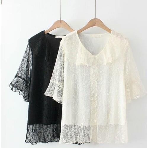 Plus Size T-Shirt For Women 3XL 4XLRound Collar Stretch Lace Fabric Large Size Short Sleeves T-Shirt For Fatwomen Wear In Summer