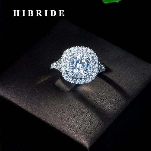 HIBRIDE Luxurious Cubic Zirconia Wedding Engagement Party Jewelry Crown Shape Big Round Stone Rings For Women R-13