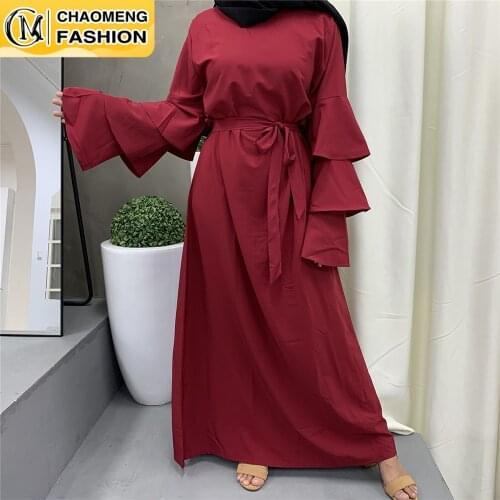 Middle East Fashion Dubai Abaya Muslim For Women Modest Robe Flared Sleeves Maxi Dress Turkish Caftan Kaftan Islamic Clothing