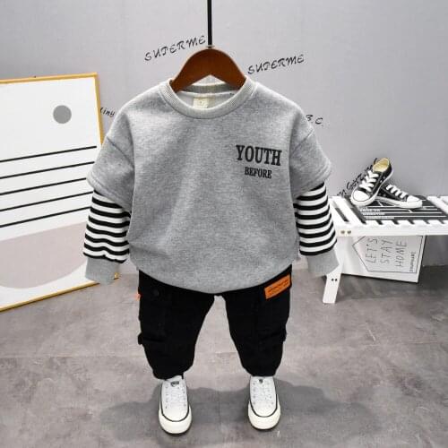 2020 Winter New Boys Jeans Sets Kids Velvet Fake Two Piece Sweatshirt+plaid Pants 2pcs Sets Toddler Outwear Baby Boys Clothes