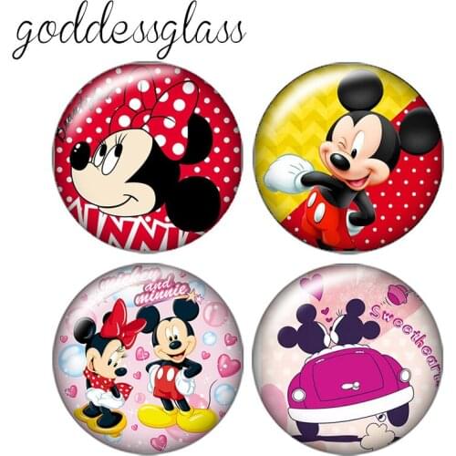 Disney Mickey Minnie Mouse Cute 10pcs 12mm/18mm/20mm/25mm Round photo glass cabochon flat back Bracelets Making findings