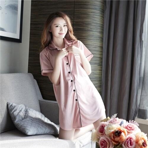 2020 Summer Sexy Silk Satin Mini Dress Nightgowns for Women Korean Short Sleeve Home Dress Sleepwear Nightwear Nightdress Nighty