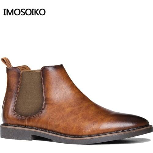 2021 Fashion Chelsea Boots Mens Retro Style Classic Comfortable Dress Ankle Boots Hombre Casual Shoes Cowboy Motorcycle Boots