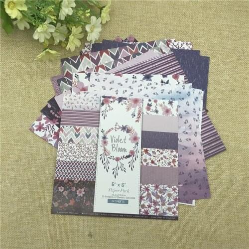 24 sheet 6"X6" Violet Bloom of the flower patterned paper Scrapbooking paper pack handmade craft paper craft Background pad