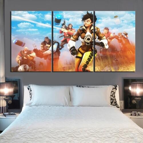 3 Piece HD Cartoon Picture Overwatch Game Poster Wall Sticker OW Shooting Game Artwork Canvas Paintings for Bedroom Wall Decor