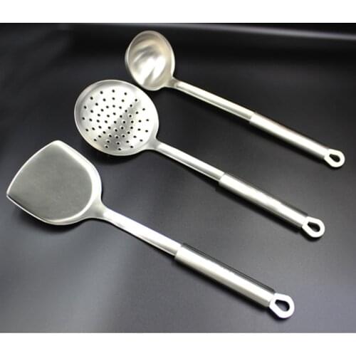 3pcs Stainless Steel Kitchenware Set Kitchen Utensil Cooking Tools Set Spatula Slotted Soup Ladle Skimmer Spoon-in Cooking Tool