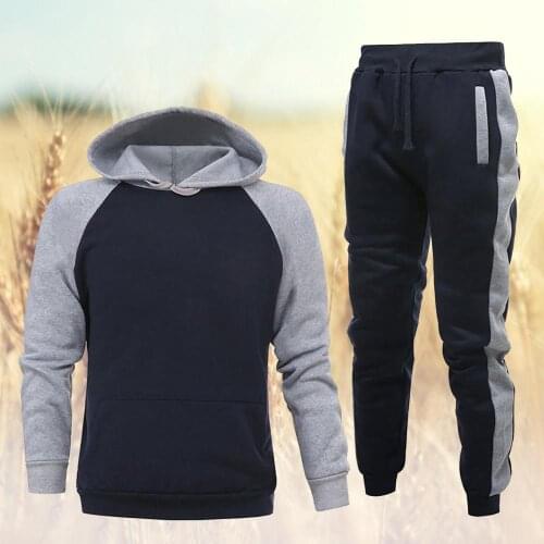 65% Dropshipping!!Fashion New Men Autumn Long Sleeve Pocket Hoodie Pants Color Block Sports Tracksuit Outfit