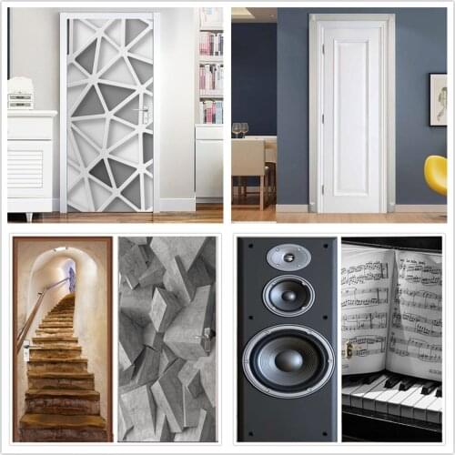 77 95cm Creative Door Poster Wallpaper 3D Visual Modern Geometric Design Door Mural Self Adhesive Sticker Retro Stair Home Decor