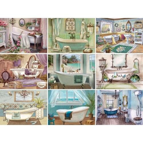 5D DIY Diamond Painting Landscape Bathroom Cross Stitch Kit Full Drill Embroidery Mosaic Art Picture of Rhinestones Decor Sale