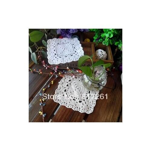Free shipping fashion 12 pic/lot 14 cm handmade doily cutout knitted plate placemat square pad for home decor lace doilies mat