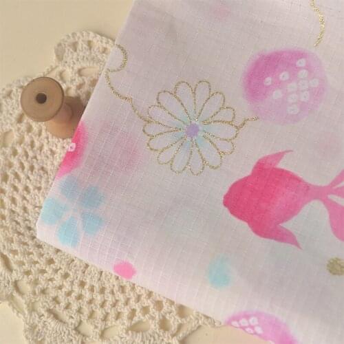 Bronzing Japanese Style Cherry Blossom Goldfish Lattice Slub Cotton And Linen Tops, Kimonos, Tablecloths And Curtain Fabrics