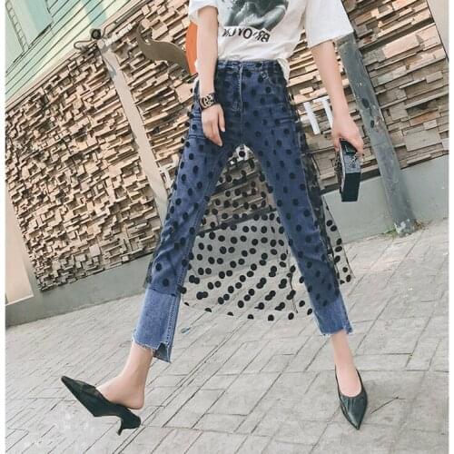 One Piece Spring Summer New Jeans Fashion Women Jeans Denim Capris Polka Pants Slim Body Feminino Skinny Pencil Jeans Pants NZ04
