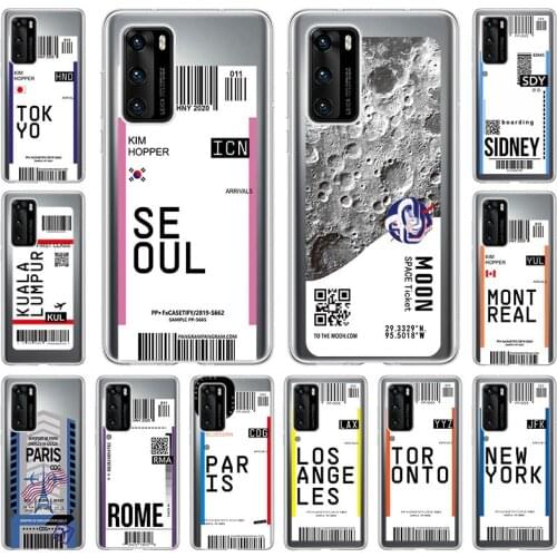 Air ticket travel Paris Rome Tokyo Seoul Phone Case for Huawei Y8P P40 P30 P20 Y9S Y7P Y9A Y6P Nova5 Y8S Y7A Y5P P-SMart Z Cover