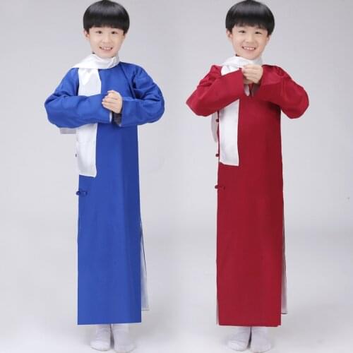 Children Chinese Robe with Scarf Boy Chinese Folk Costume Kids Chinese Traditional Costume Stage Teacher Cosplay Costume 89