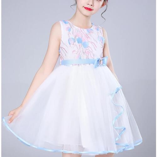 Kids Flower Girls Party Dresses With Bow Casual Princess Summer Girls Lace Mesh Dress Childrens Tutu Elegant Dress 1251