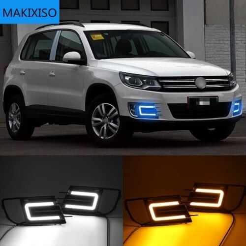 2Pcs For Volkswagen Tiguan 2013 2014 2015 2016 DRL Daytime Running Light DRL with Yellow Turning Night Blue Functions