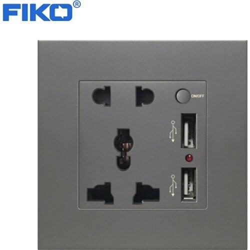FIKO 86mm*86mm universal dual USB 5pin multi-function socket with switch Gary PC panel socket family hotel USB 5V 2100mA