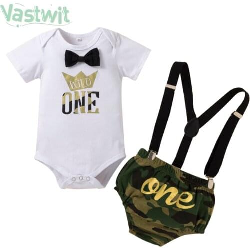 9-18M Baby Boy Clothing Infant Boys 1st First Birthday Clothes Outfit One Year Gentleman Bow Tie Romper Straps Shorts 2Pcs Sets