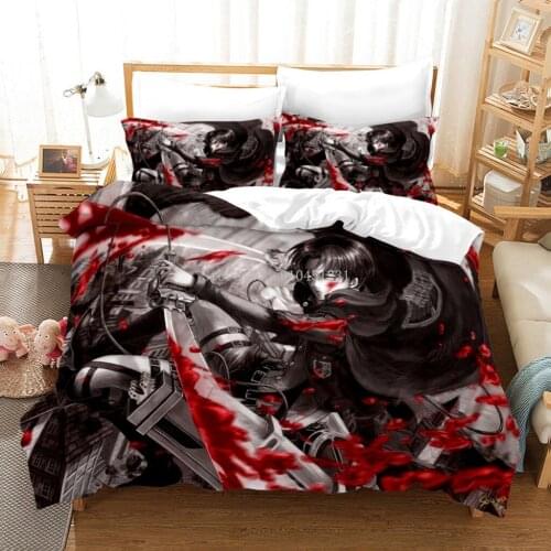 Janpan Attack on Titan Duvet Cover Catoon Anime Attack on Titan Bedding Set for Adults King Size 3d Quilt 150 Bed Set Bed Linens