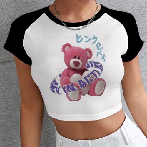 Kawaii Bear Print Cute Y2k Crop Top T Shirt Corset Sexy Women 2021 Summer Streetwear Short Tshirt Female Tank Tops Short Sleeve