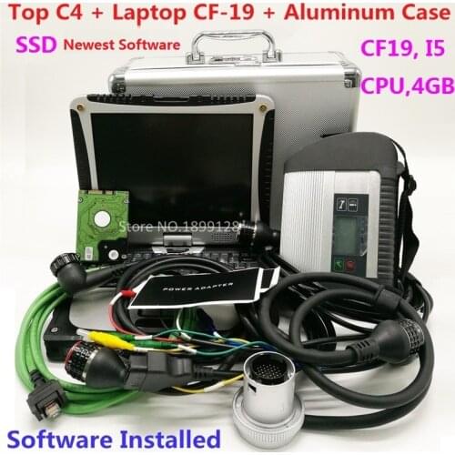 Mb star c4 bundled with laptop installed software Star Diagnosis C4 CF-19 i5 CPU 4GB SSD multi-language C4 with Aluminum case