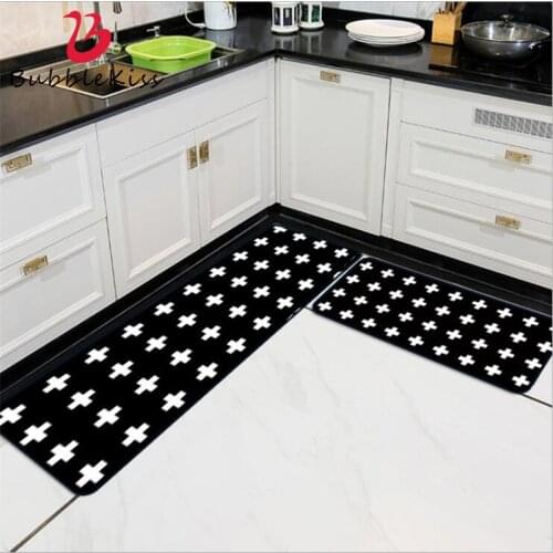 Bubble Kiss Fashion Modern Black White Simple Kitchen Mats Geometry Cross Kitchen Mat Entry Mats Welcome Mats for Front Door