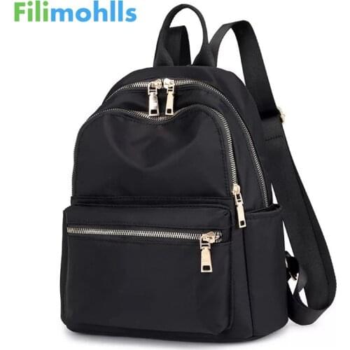 Fashion Women Backpack School Bags For Teenager Girls Nylon Zipper Designer Black Femme Mochila Female Backpack S2109