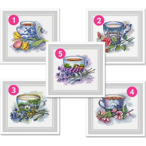 Fishxx Cross Stitch Kit Precision Printing C1509 Famous Landscape Cup And 5 National Flowers