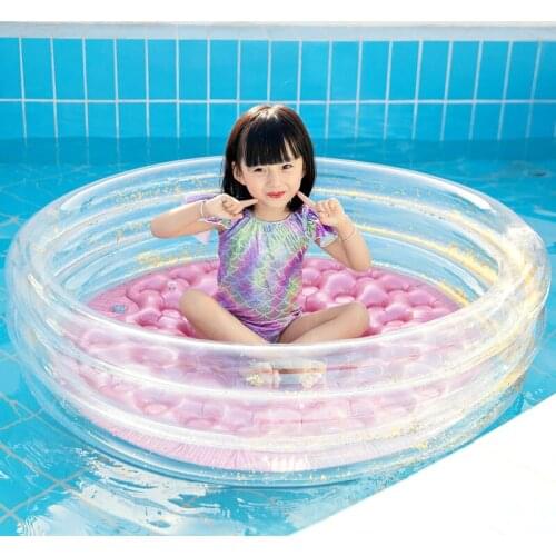 Inflatable pool childrens large pink girl round swimming pool floating air cushion sequined bathtub